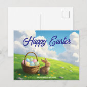 Vreedzaam Pasen Lente Weiland Konijn & Eiermandje Feestdagenkaart (Voorkant / Achterkant)