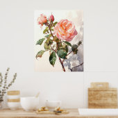 Vreedzaam Roos in de Waterverf van Bloom Poster (Keuken)