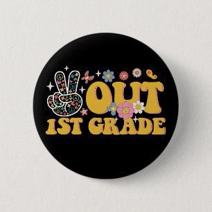 Vreedzaam uit de 1e klas, groovy laatste schooldag ronde button 5,7 cm