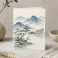 Vreedzaam Waterverf Landschap Minimalistische Natu