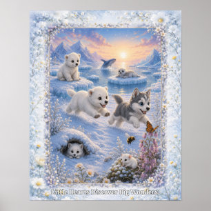 Vreedzame Arctische Baby Dieren Watercolor Kinderk Poster