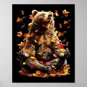 Vreedzame Beer Herfstbladeren Mediterend Zen Dier Poster