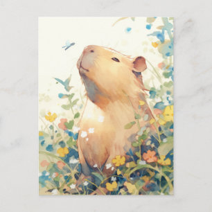 Vreedzame Capybara met Kleine Blauwe Vogel Briefkaart