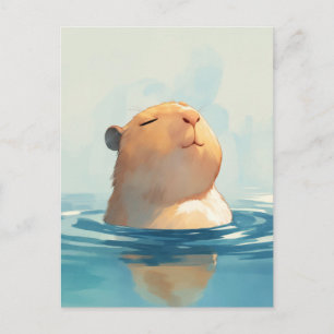 Vreedzame Capybara Zwemt in Kalmp Blauw Water Briefkaart