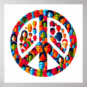 Vreedzame diversiteit - Global Faces Peace Sign Poster
