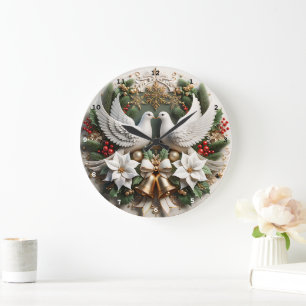 Vreedzame Duiven Poinsettias Elegante Kerstmuur Grote Klok