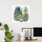 Vreedzame Forest Stream-Waterverf Poster (Thuiskantoor)