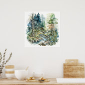 Vreedzame Forest Stream-Waterverf Poster (Keuken)