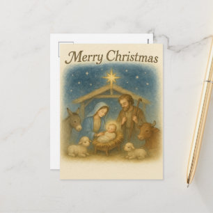 Vreedzame Geboortescène Kerst Heilige Familie Feestdagenkaart