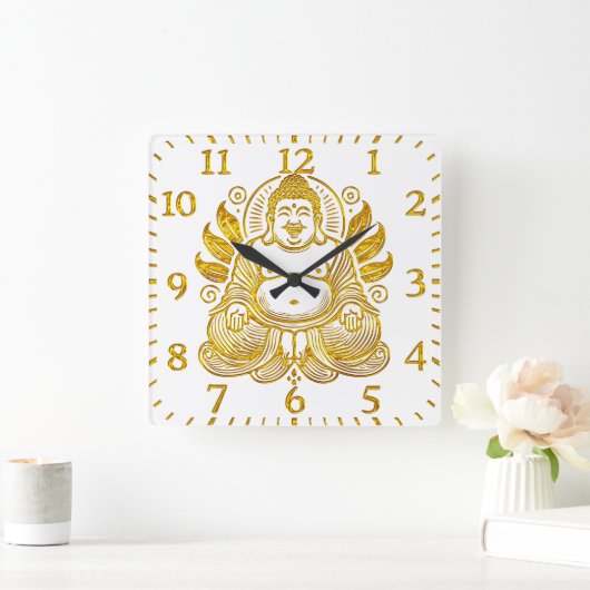 Vreedzame Gouden Boeddha Vierkante Klok (Huis)