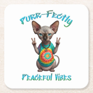 Vreedzame Hippie Boho Kitten Vibes Vierkante Kartonnen Onderzetter