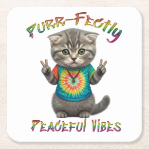 Vreedzame Hippie Boho Kitten Vibes Vierkante Kartonnen Onderzetter