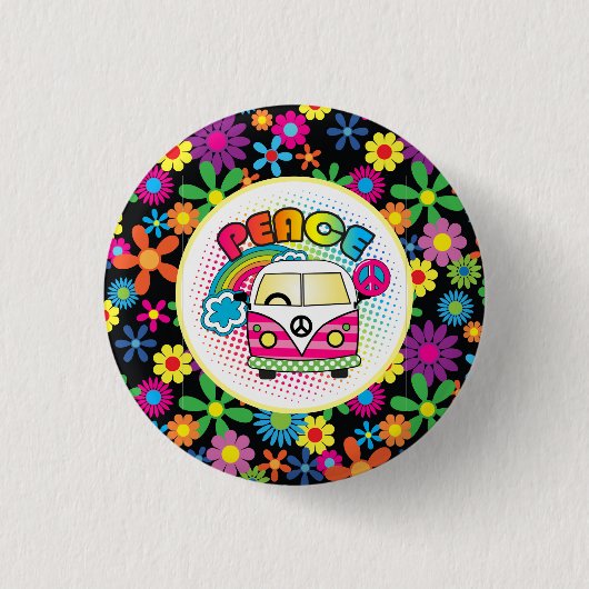 Vreedzame Hippy Ronde Button 3,2 Cm (Voorkant)