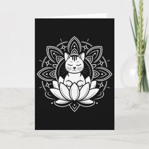 Vreedzame Kat Lotus Bloem Yoga Meditatie T-shirt _ Kaart