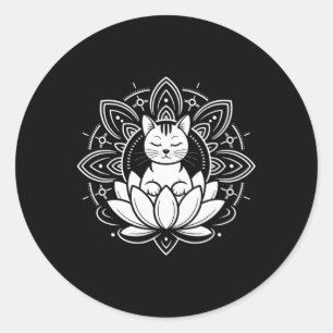 Vreedzame Kat Lotus Bloem Yoga Meditatie T-shirt _ Ronde Sticker