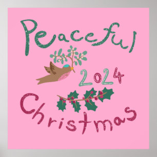 Vreedzame Kerst 2024 Mistletoe Bird Ornament Poster