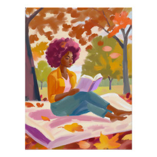Vreedzame momenten: Afro-vrouw in Natuur met een g Perfect Poster
