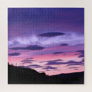 Vreedzame Paarse Zonsondergang Gloed Lucht Wolken Legpuzzel