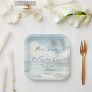 Vreedzame Pastelkleur Strand Scene Papieren Bordje
