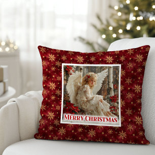 Vreedzame Poinsettia Engel Kerstcadeau Kussen