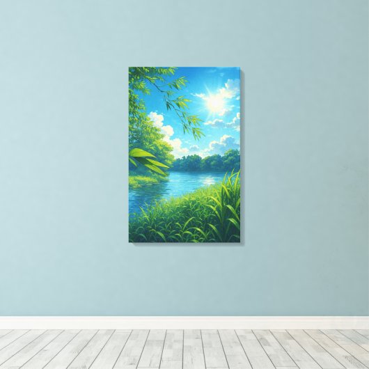 Vreedzame River Landschap Wall Art Canvas Afdruk (Insitu (Houten vloer))