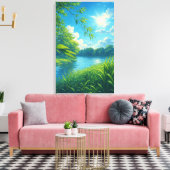 Vreedzame River Landschap Wall Art Canvas Afdruk (Insitu (Woonkamer))