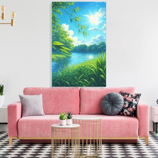 Vreedzame River Landschap Wall Art Canvas Afdruk (Insitu (Woonkamer))