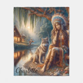 Vreedzame rivier met een wolf vriend fleece deken (Voorkant)