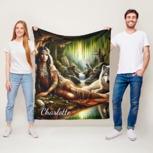 Vreedzame scène: Indiaanse en wolf Fleece Deken