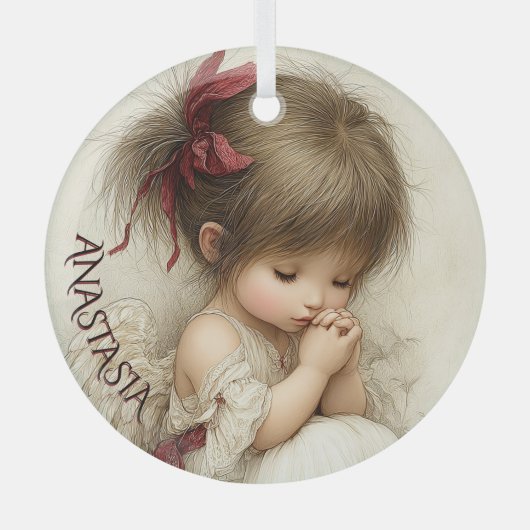 Vreedzame Toewijding met Aangepaste Naam Glas Ornament (Voorkant)