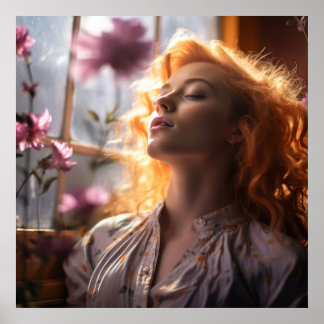 Vreedzame Vrouw bij Venster Poster