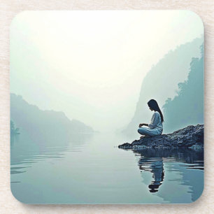 Vreedzame Waterside Meditatie Ontwerp Bier Onderzetter
