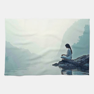 Vreedzame Waterside Meditatie Ontwerp Theedoek