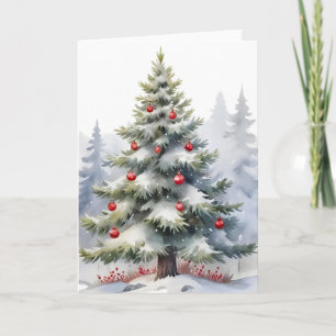 Vreedzame Winter Bos Kerstkaart – Besneeuwde Den Kaart