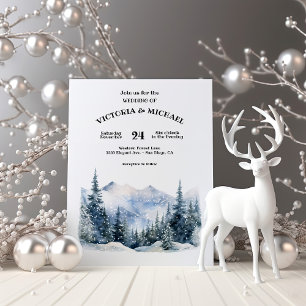 Vreedzame Woodland Pine Trees Sneeuw Berg Bruiloft Kaart