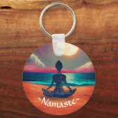 Vreedzame yogameditatie maanlicht lucht oceaan str sleutelhanger (Voorkant)