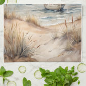 Vreedzame zeilende Waterverf Kust Theedoek (Gevouwen)