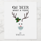 Vreemd kerstfeest 2021 rendier met gezichtsmasker wijn etiket (Enkel label)