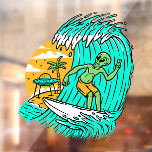Vreemd Vredesteken Surfend UFO Geparkeerd Op Het S Raamsticker