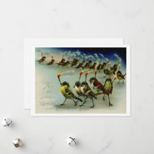 Vreemde antieke bende vogels met lucifers feestdagenkaart
