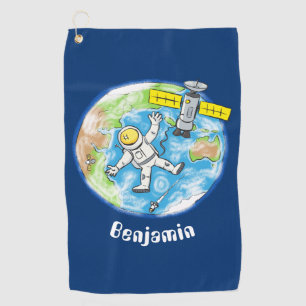 Vreemde astronaut in de ruimte en de cartoon golfhanddoek