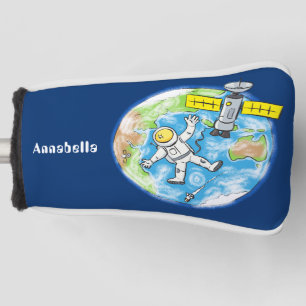 Vreemde astronaut in de ruimte en de cartoon golfheadcover
