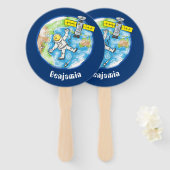 Vreemde astronaut in de ruimte en de cartoon handwaaier (Voorkant en achterkant)