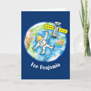 Vreemde astronaut in de ruimte en de cartoon kaart