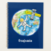 Vreemde astronaut in de ruimte en de cartoon planner (Voorkant)
