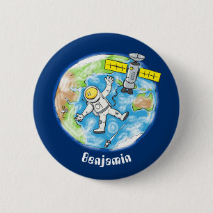 Vreemde astronaut in de ruimte en de cartoon ronde button 5,7 cm