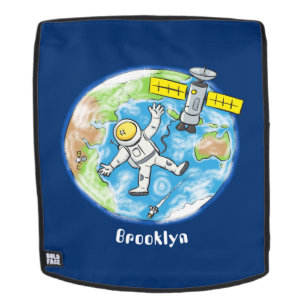 Vreemde astronaut in de ruimte en de cartoon rugtassen