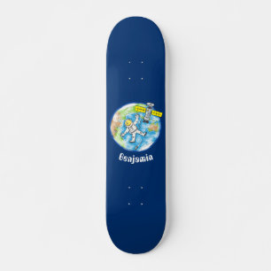 Vreemde astronaut in de ruimte en de cartoon skateboard