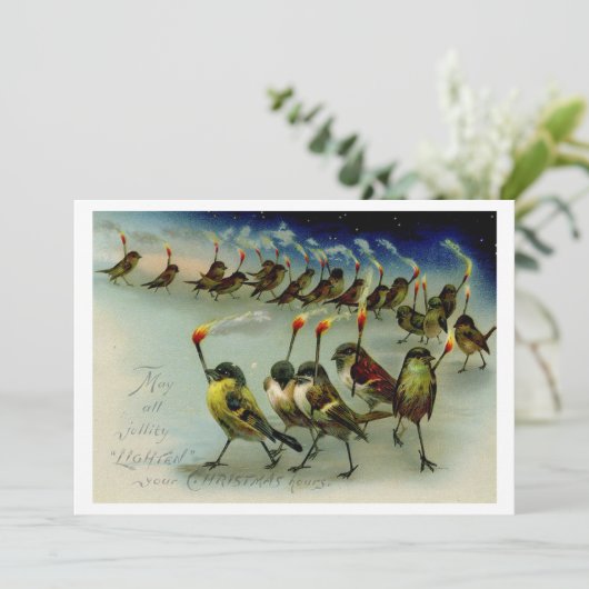 Vreemde baarmoeder van vogels met lucifers feestdagenkaart (Staand voorkant)