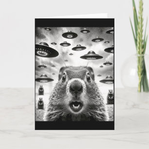 Vreemde bosmarmotten selfie met alien ufo grappige kaart